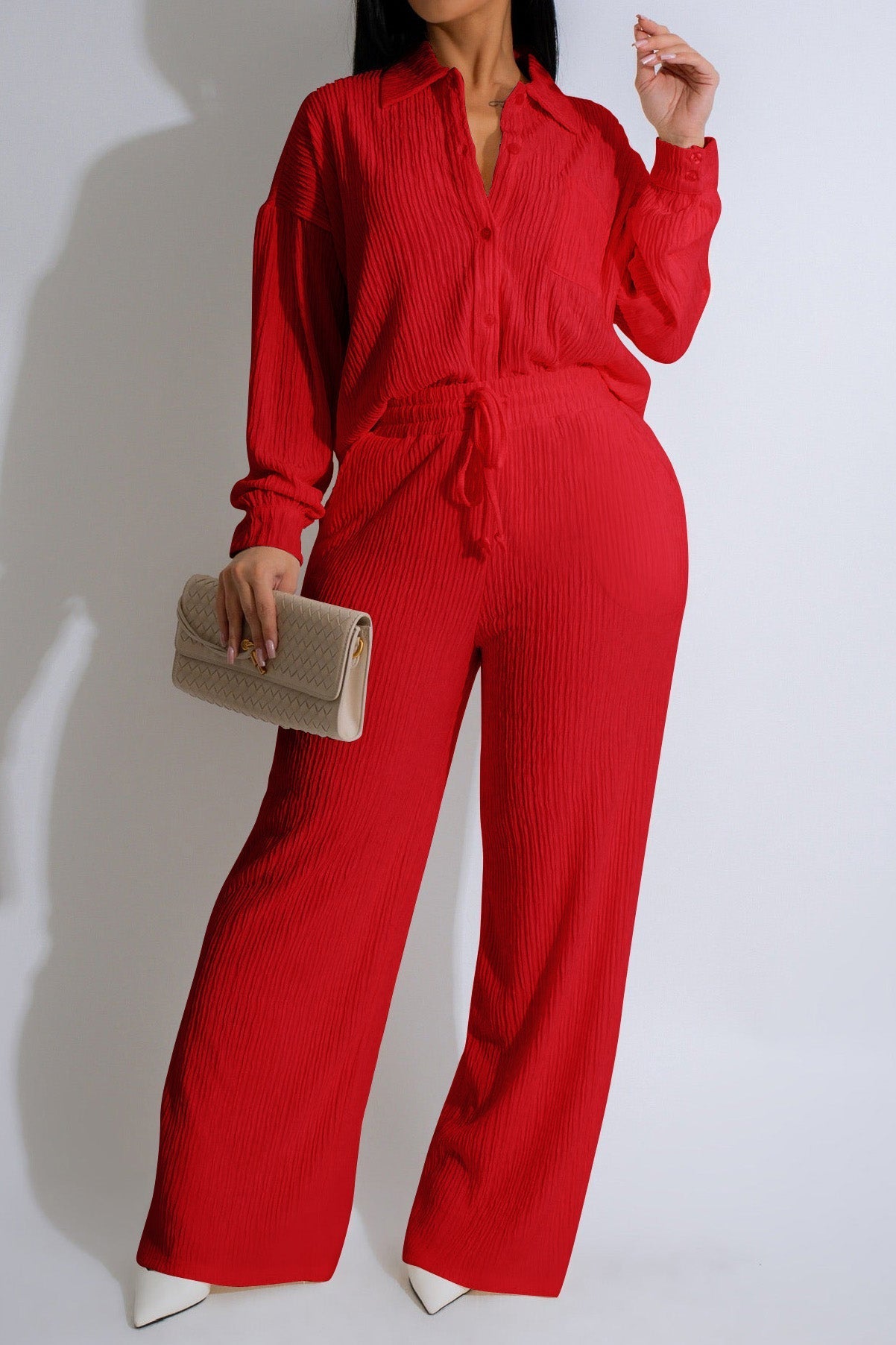 Loose Long Sleeve Top & Straight Pants Set Lavish Daily