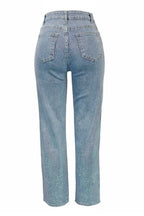 Rhinestone Straight-Leg Denim Jeans Lavish Daily