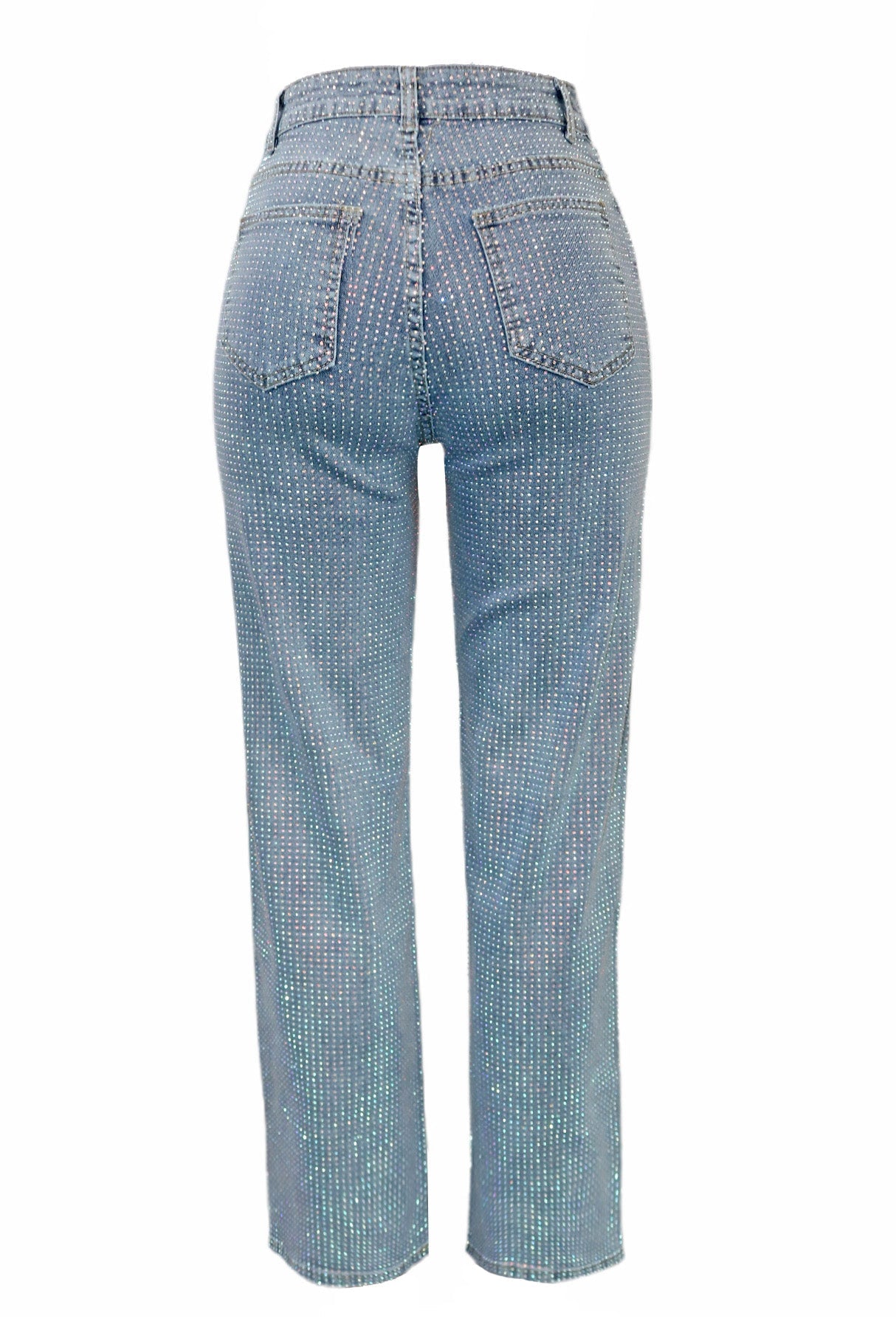 Rhinestone Straight-Leg Denim Jeans Lavish Daily