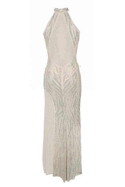Sheer Silver Illusion Halter Maxi Gown Lavish Daily