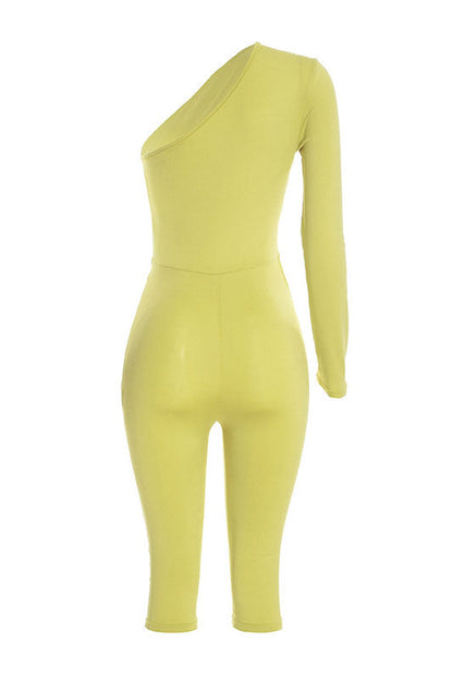 One-Shoulder Cutout Capri Jumpsuit Lavish Daily