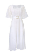 Square Neckline Lace Sleeve Midi Party Dress Lavish Daily