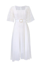 Square Neckline Lace Sleeve Midi Party Dress Lavish Daily