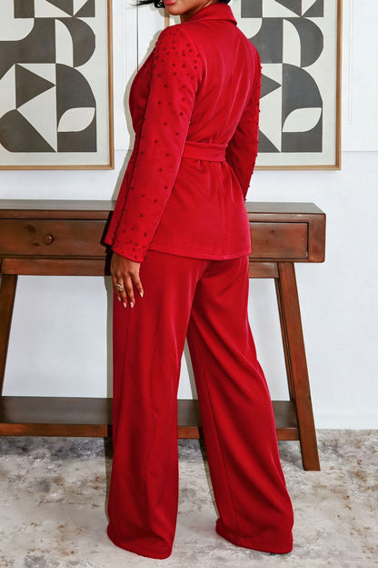 Pearl Embellished Wrap Suit Set Lavish Daily