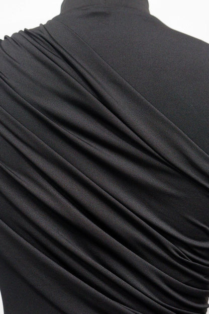 Mock Neck Ruched Mini Dress with Draped Train Lavish Daily