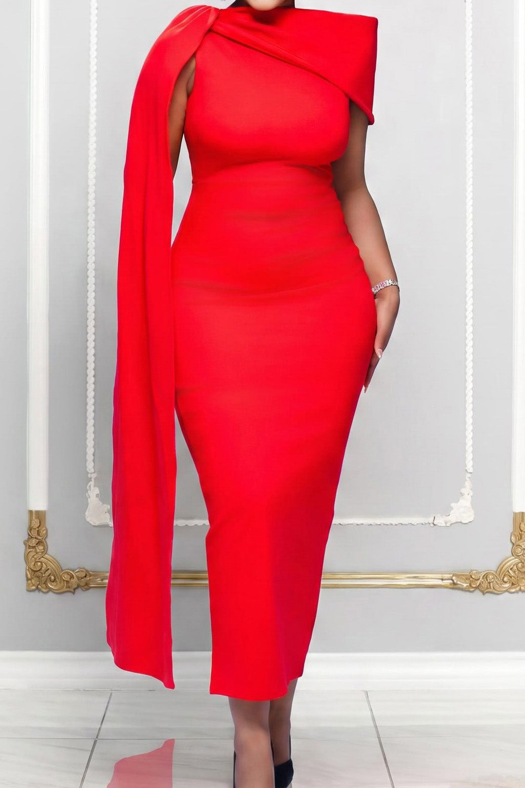 Elegant Asymmetric Draped Cape Maxi Dress Lavish Daily