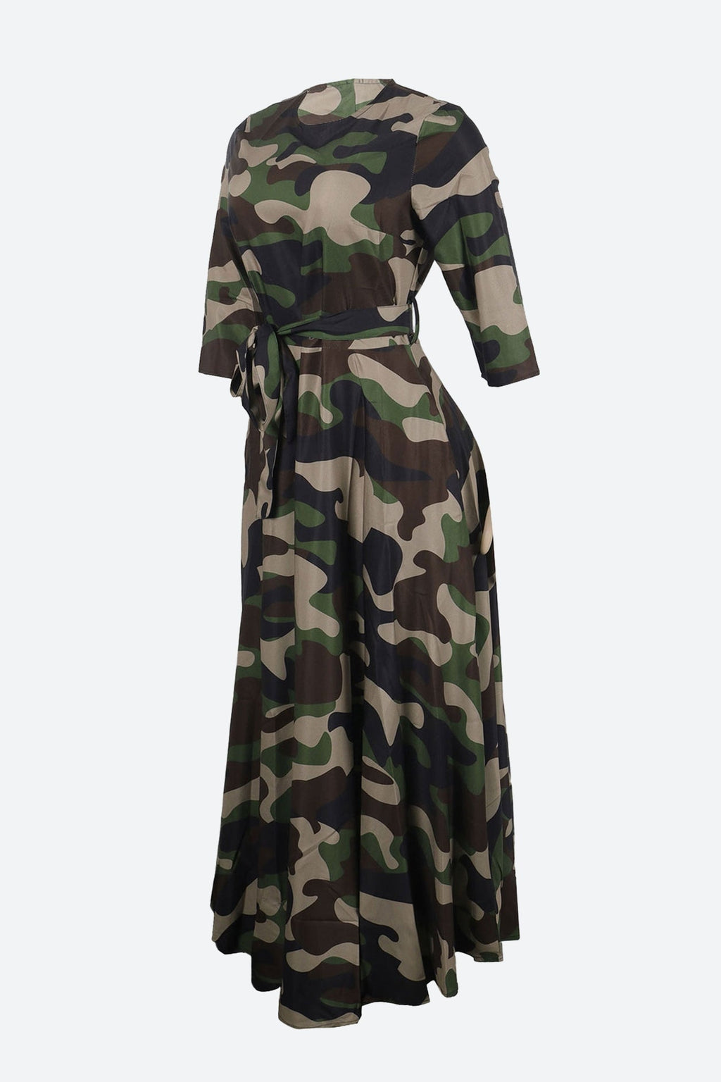 Print Crew Neck Half Sleeve Belted Dress Lavish Daily