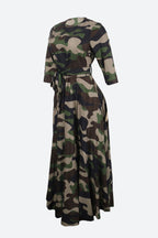 Print Crew Neck Half Sleeve Belted Dress Lavish Daily