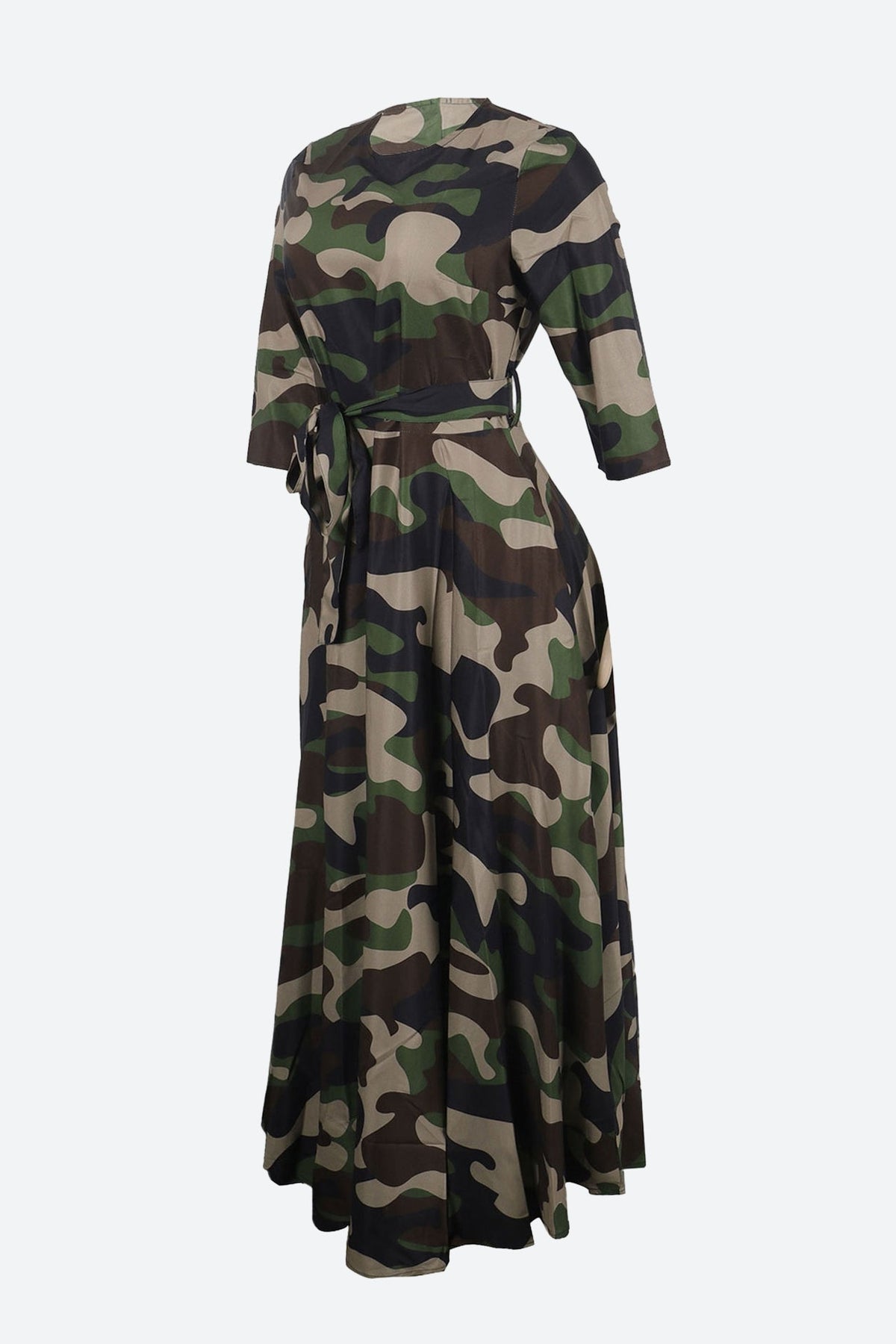 Print Crew Neck Half Sleeve Belted Dress Lavish Daily