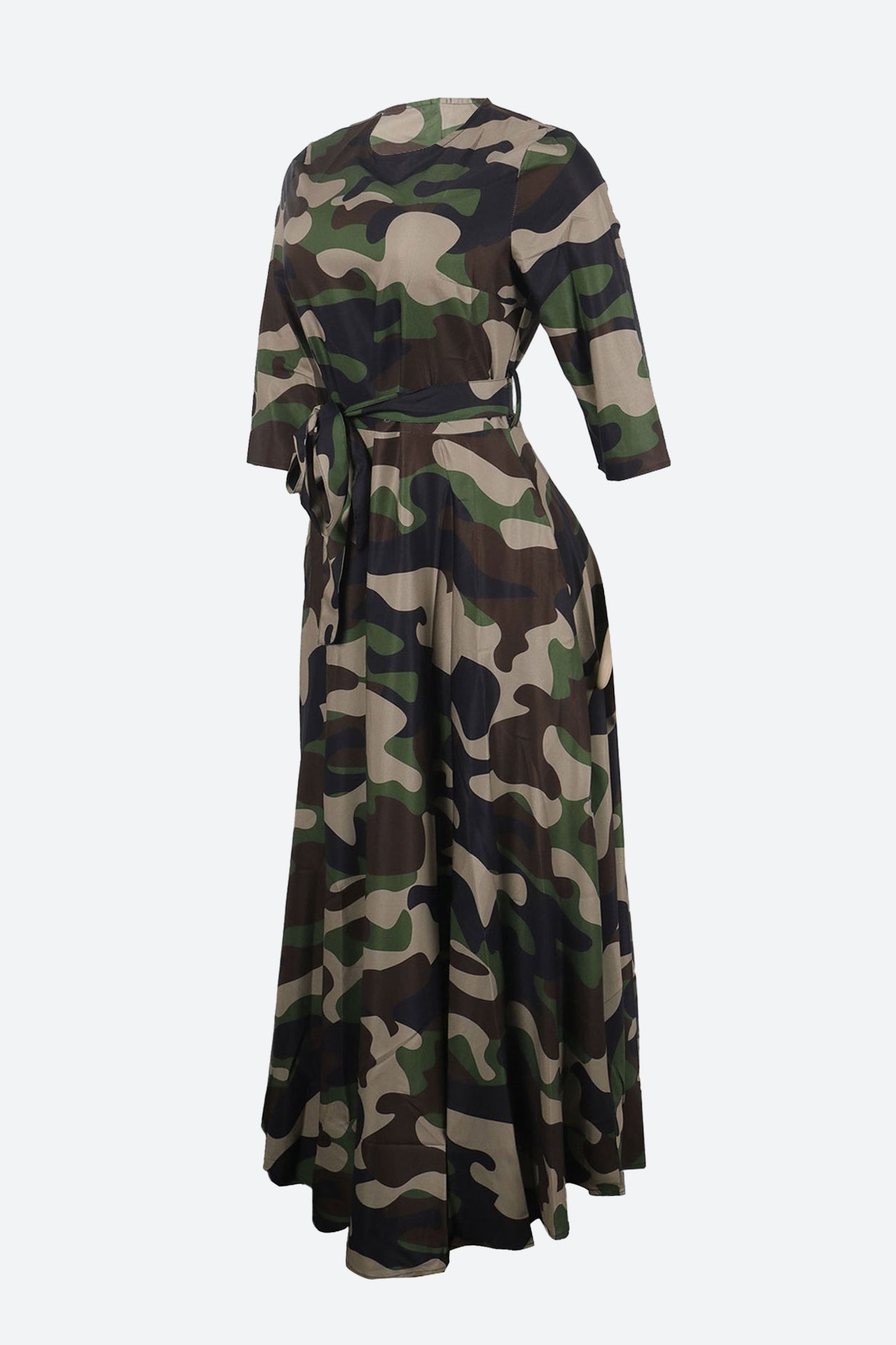 Print Crew Neck Half Sleeve Belted Dress Lavish Daily