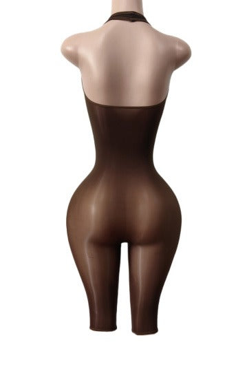 Backless Halter Bodycon Biker Romper LavishDaily