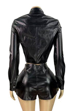 Faux Leather Stretch Button Top Skort Set Lavish Daily