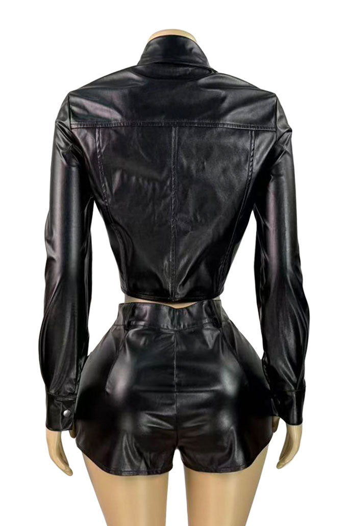 Faux Leather Stretch Button Top Skort Set Lavish Daily