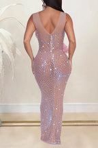 Backless Printed Round Neck Bodycon Maxi Dress Lavish Daily