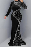 Elegant Velvet Rhinestone Dress LavishDaily