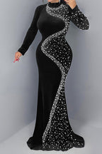 Elegant Velvet Rhinestone Dress LavishDaily