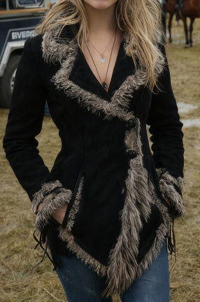 Vintage Suede Fur Collar Lapel Coat Lavish Daily