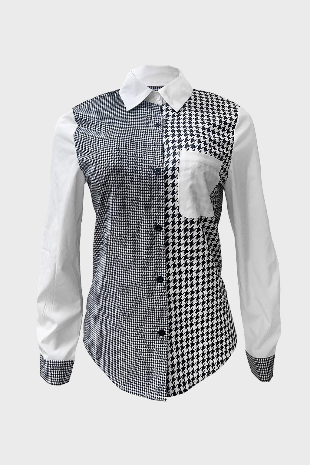 Houndstooth Plaid Button Down Shirt Blouse Lavish Daily