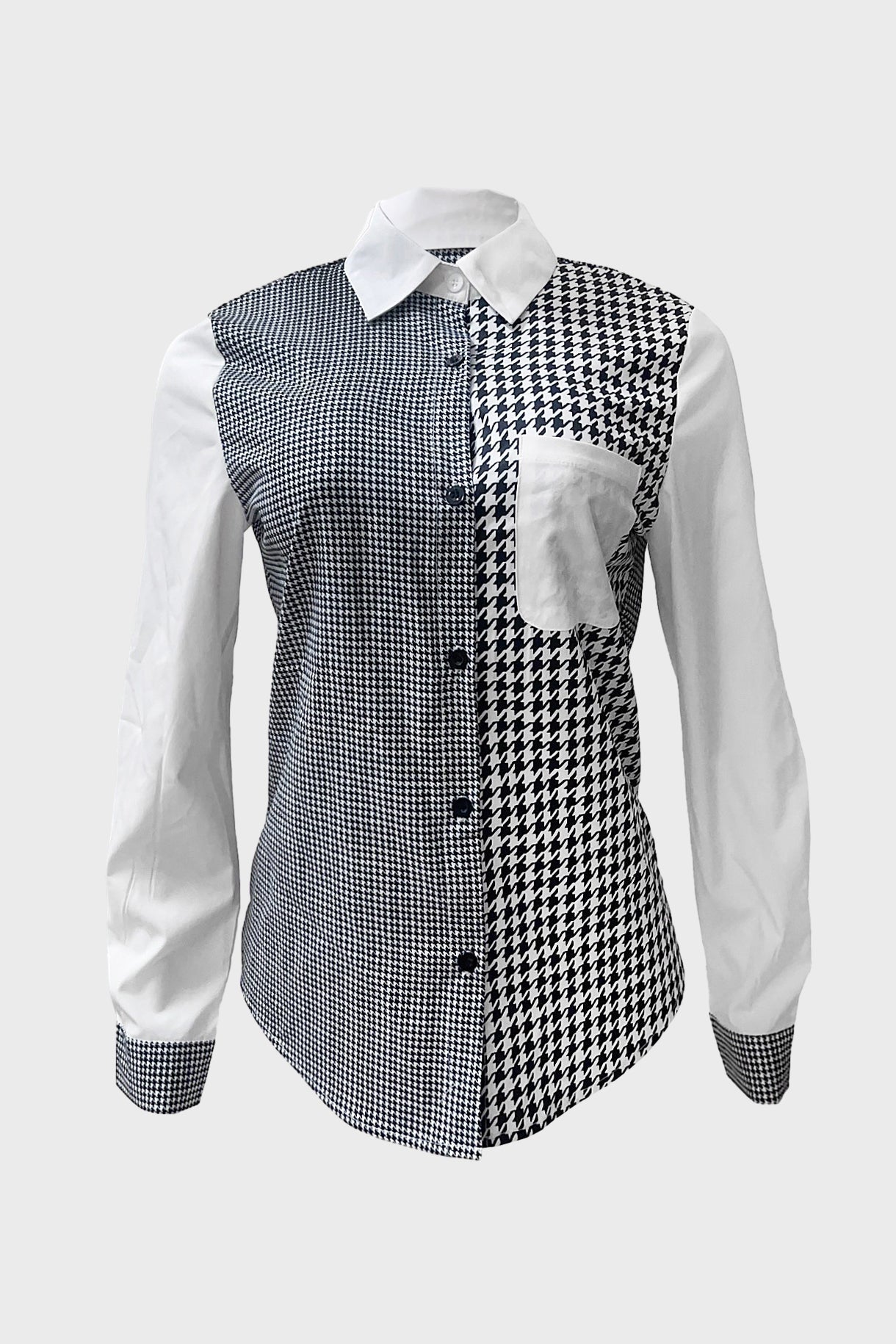 Houndstooth Plaid Button Down Shirt Blouse Lavish Daily