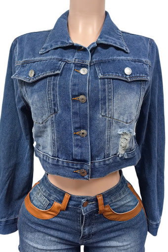 Butterfly Embroidered Crop Denim Jacket Lavish Daily