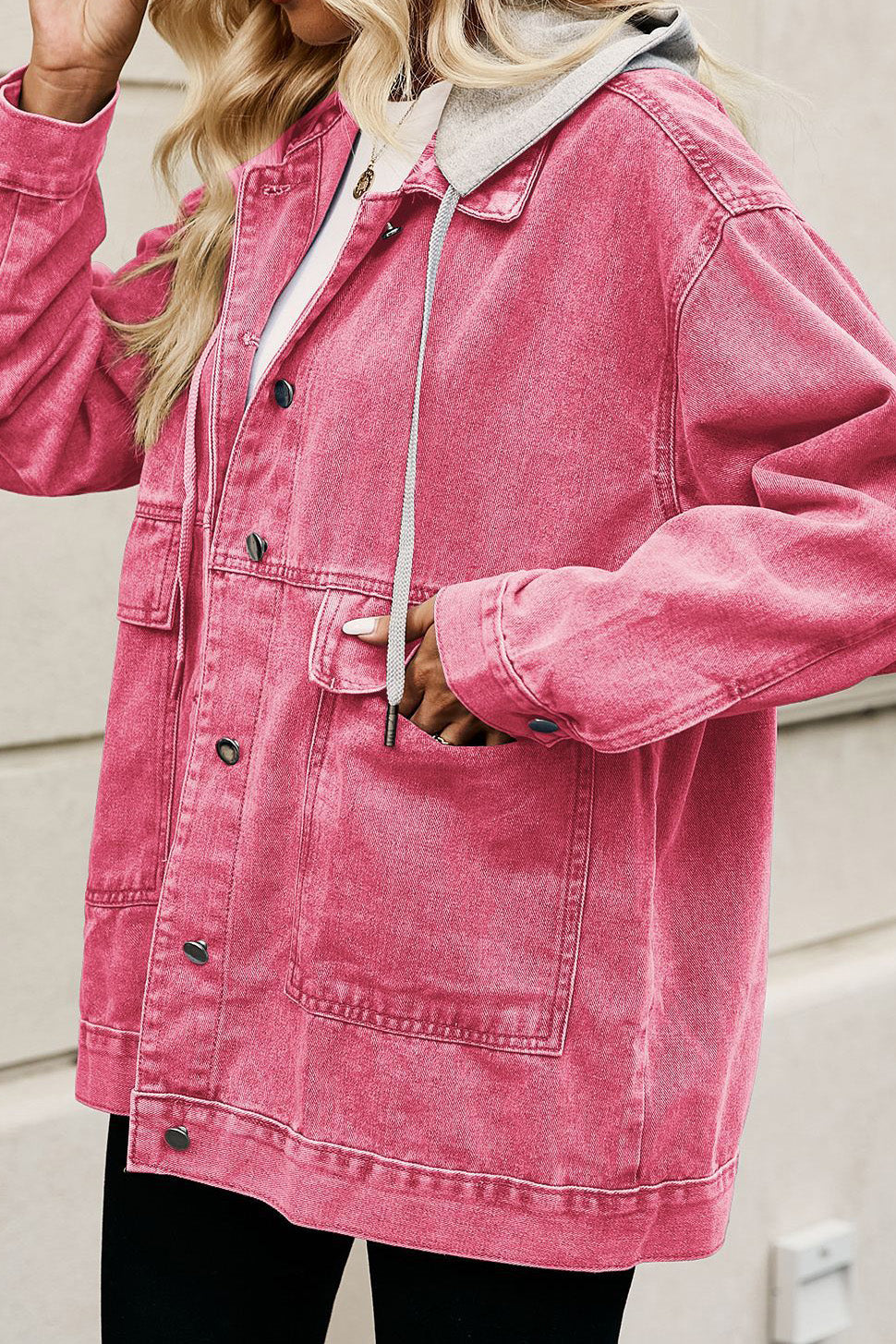Oversized Denim Jacket with Detachable Hood Lavish Daily