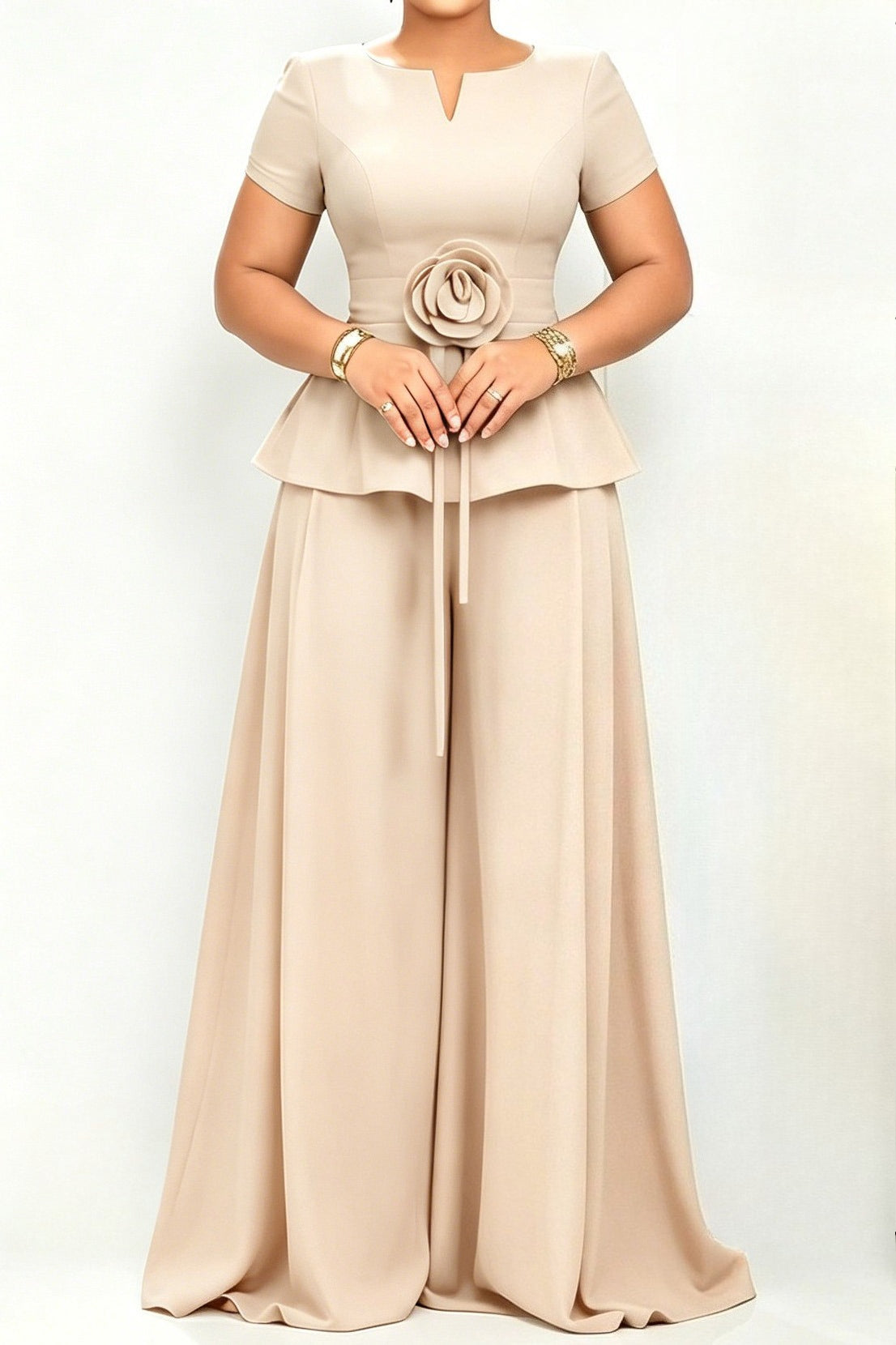 3D Floral Peplum & Wide Leg Matching Set Lavish Daily