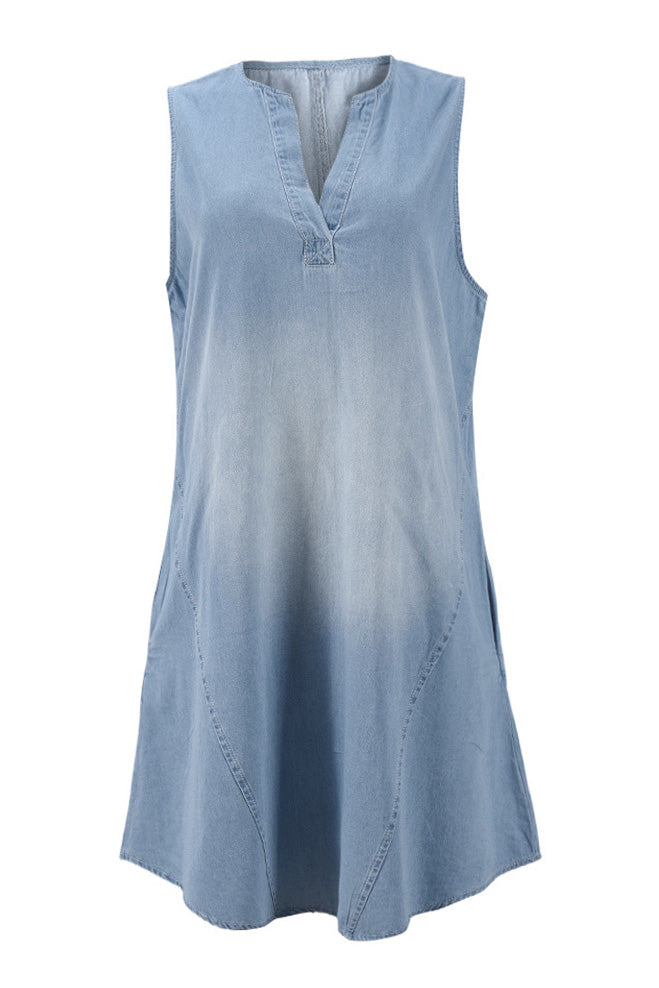 V Neck Sleeveless Denim Dress Lavish Daily