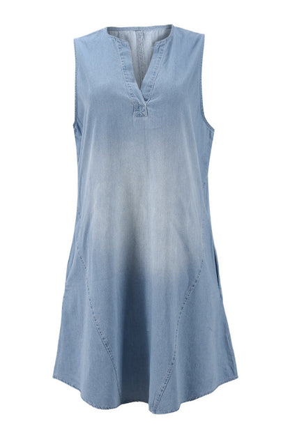 V Neck Sleeveless Denim Dress Lavish Daily