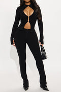 Hollow Out Hook Top Zip Pants Two Piece Set Lavish Daily