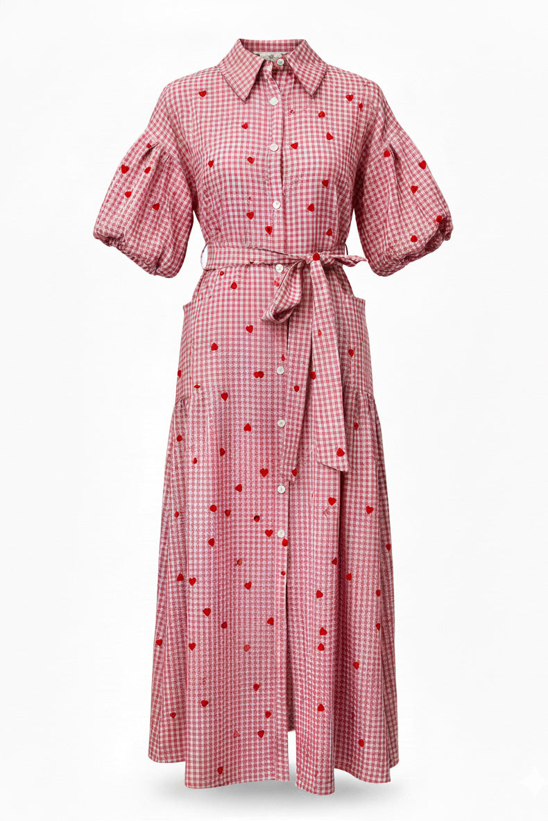 Ruffle Sleeve Plaid Button Maxi Shirt Dress LavishDaily