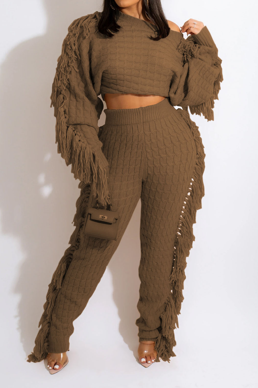 Knit Fringe Pants Set Lavish Daily
