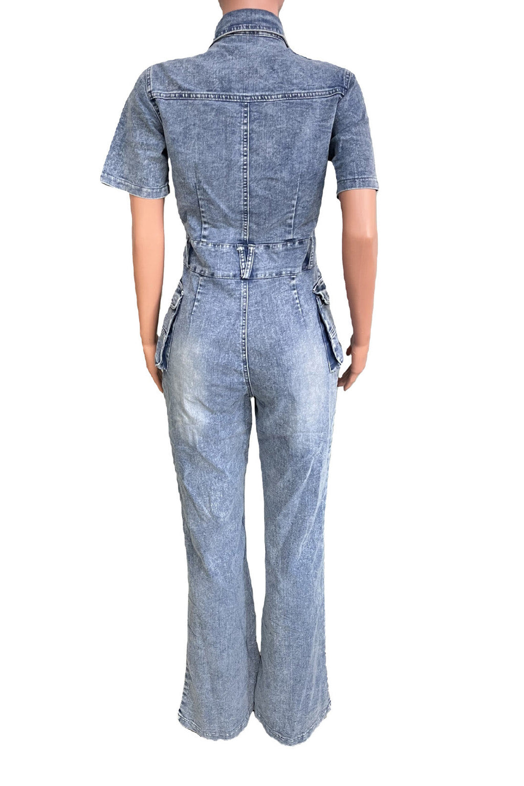 Turndown Collar Denim Jumpsuit Lavish Daily