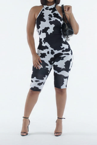 Backless Animal Print Biker Romper Lavish Daily