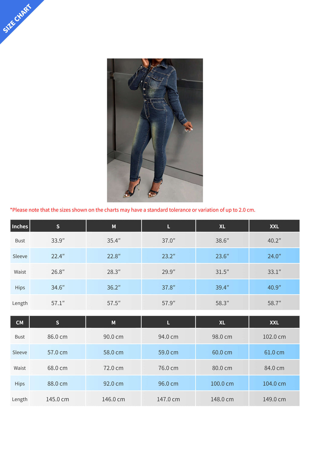 Stretch Denim Jumpsuit Long Sleeve Slim Fit Lavish Daily