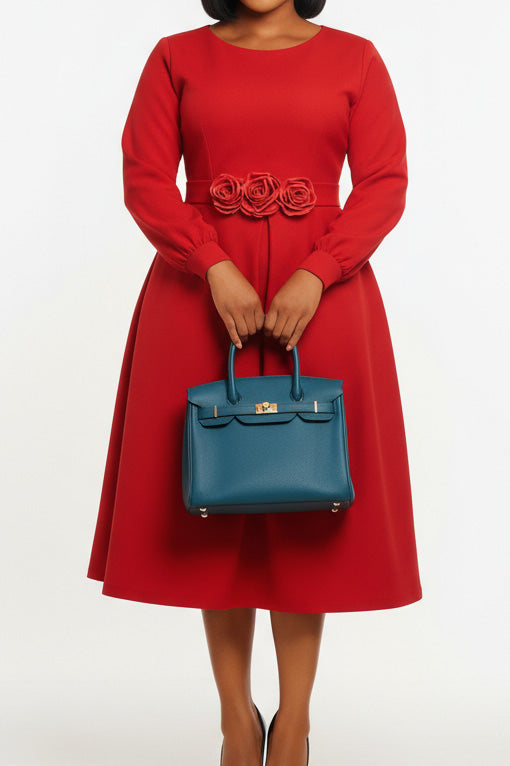 3D Floral Long Sleeve Dress-Elegant Style Lavish Daily