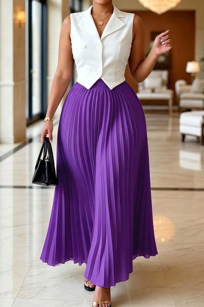 Tailored Vest Pleated Maxi Skirt Set Lavish Daily