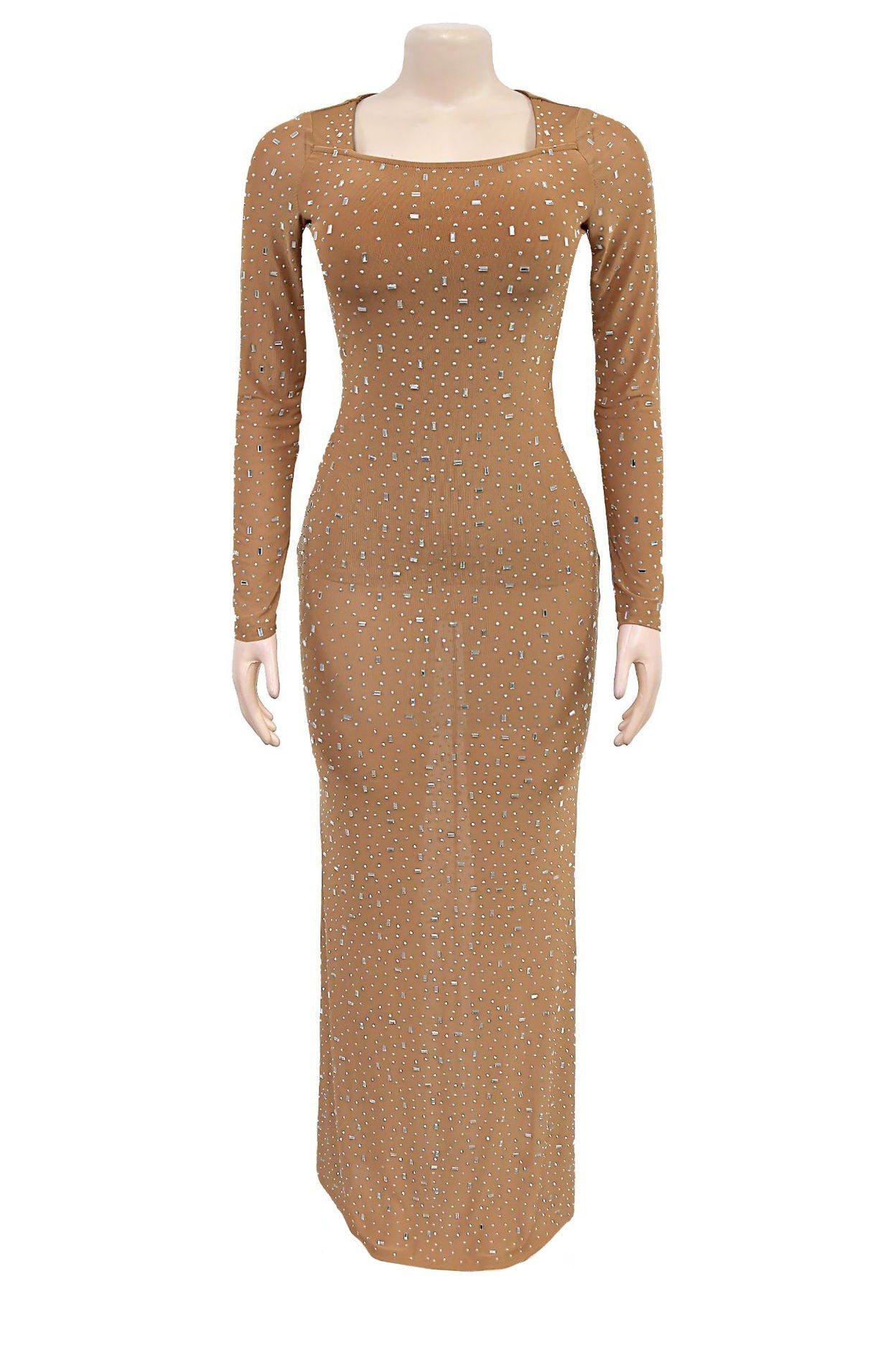 Crystal Embellished Square Neck Maxi Dress Lavish Daily