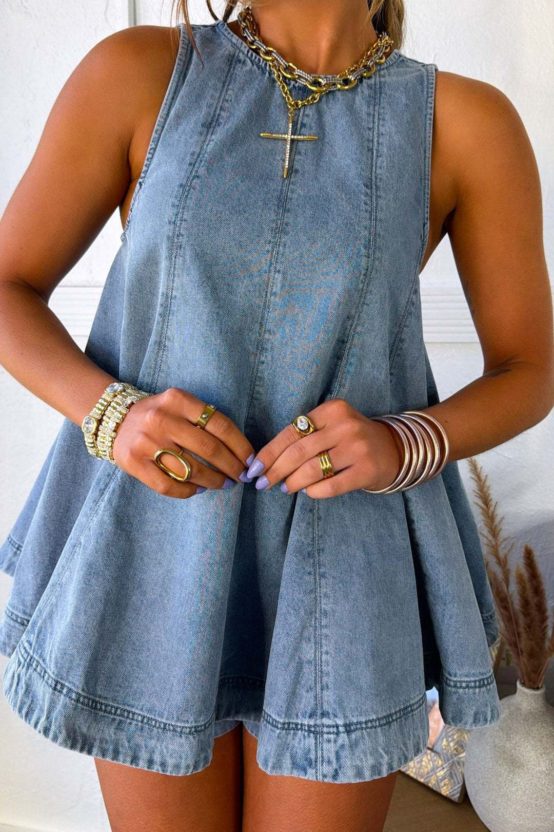 2-Piece Denim Babydoll Shorts Set LavishDaily