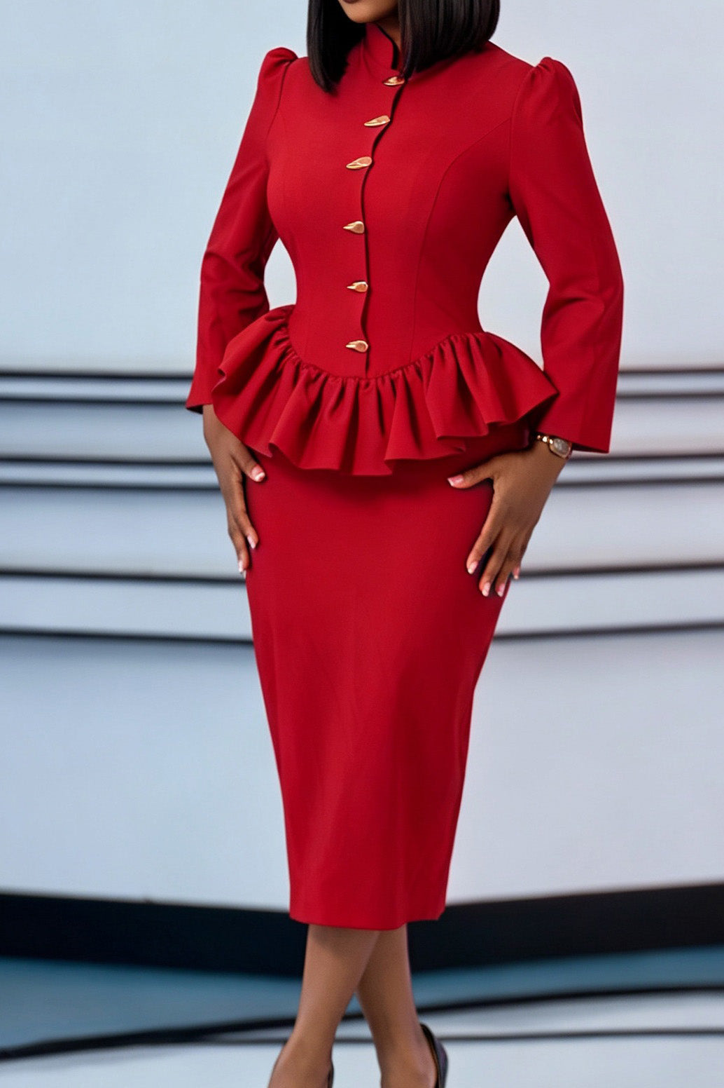 Peplum Jacket Pencil Skirt Two Piece Set Lavish Daily