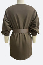 Lantern Sleeve Belted Knit Mini Dress LavishDaily