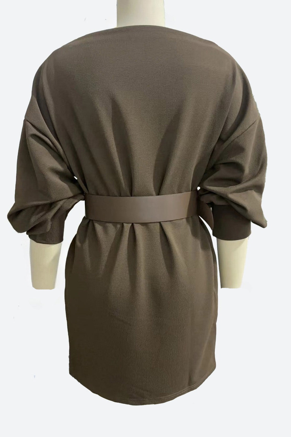 Lantern Sleeve Belted Knit Mini Dress LavishDaily