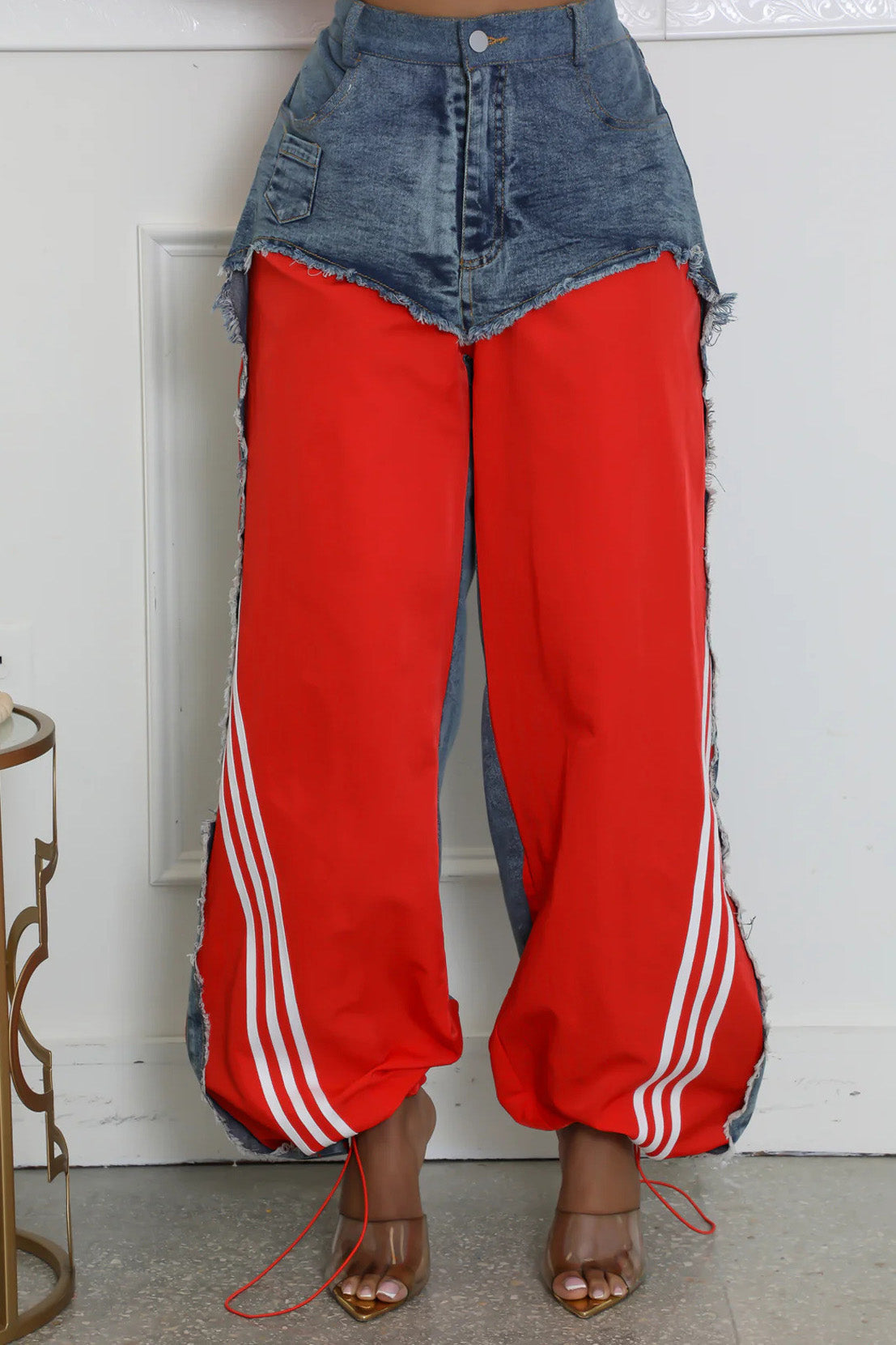 Striped Denim Jogger Pants Lavish Daily