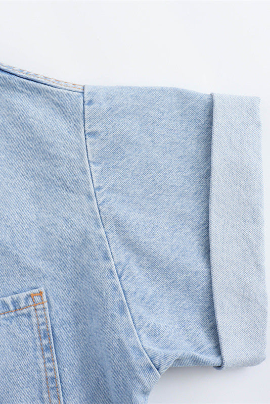 Denim Short Sleeve Romper with Pockets Lavish Daily