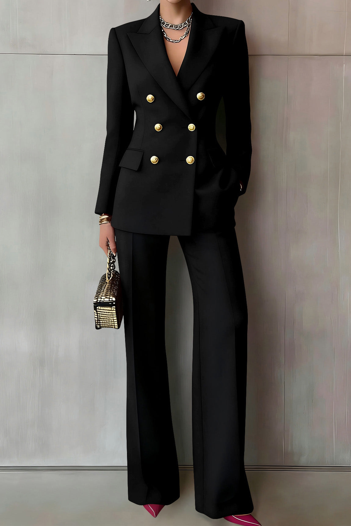 Double-Breasted Blazer & Wide-Leg Pants Set Lavish Daily