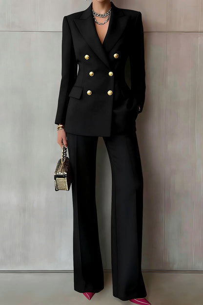 Double-Breasted Blazer & Wide-Leg Pants Set Lavish Daily