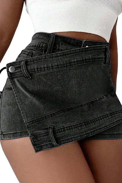 Asymmetrical Wrap Denim Shorts Lavish Daily