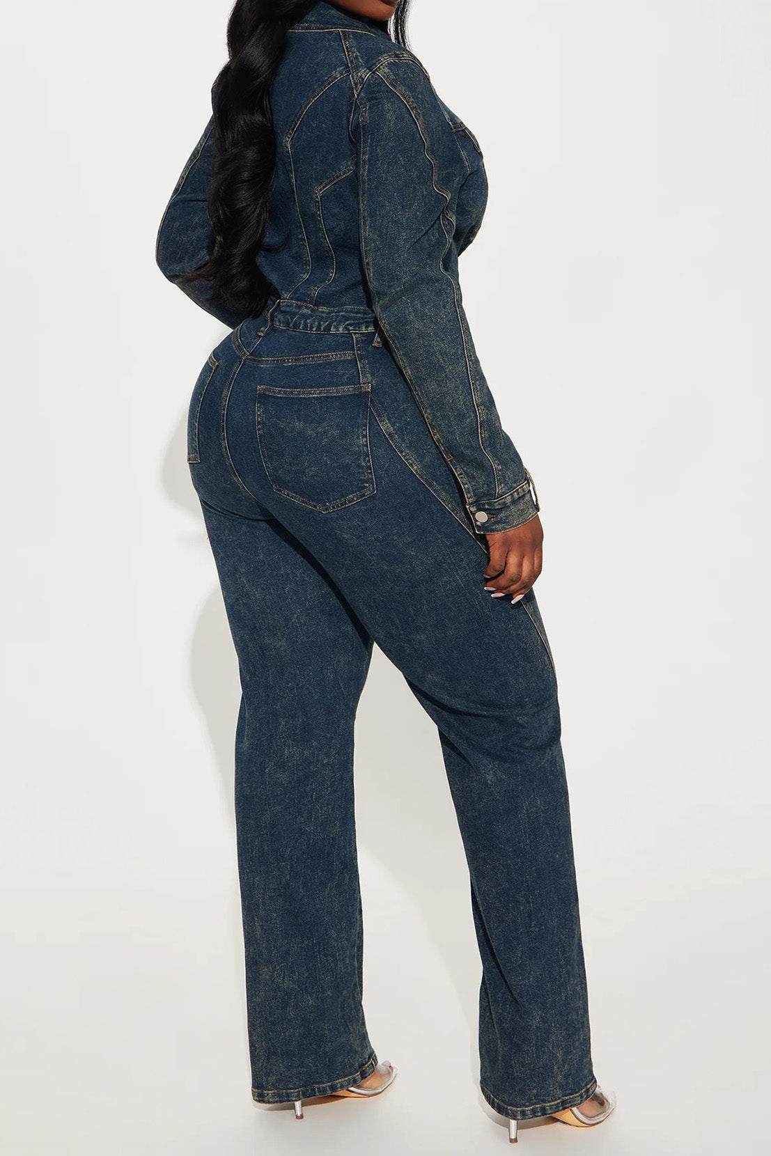 Washed Long Sleeve Denim Jumpsuit LavishDaily