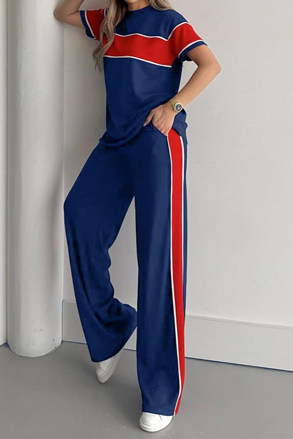 Striped Patchwork Top & Loose Pants Set Lavish Daily