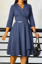 Three-Quarter Sleeve Ruched Waist Dress Lavish Daily
