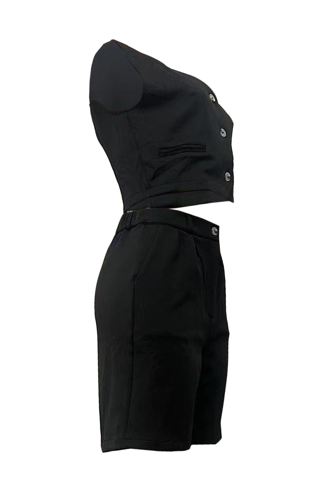 V-Neck Button Vest Top and Shorts 2-Piece Set Lavish Daily